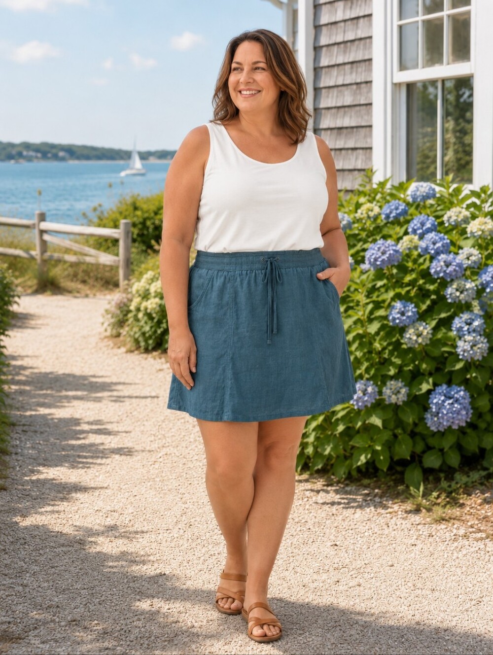 J Jill Teal Linen Drawstring Skirt